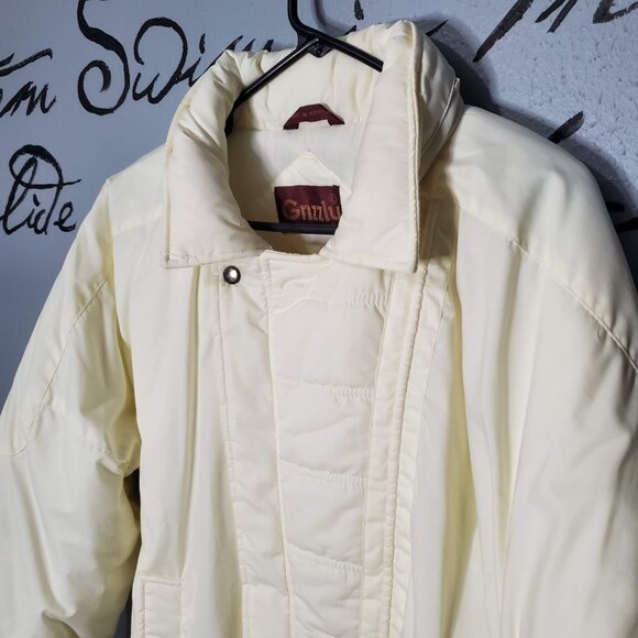 Vintage Men's Ivory Puffer Bomber Jacket with Hood from Grizzly, Streetwear, L - Picture 2 of 11